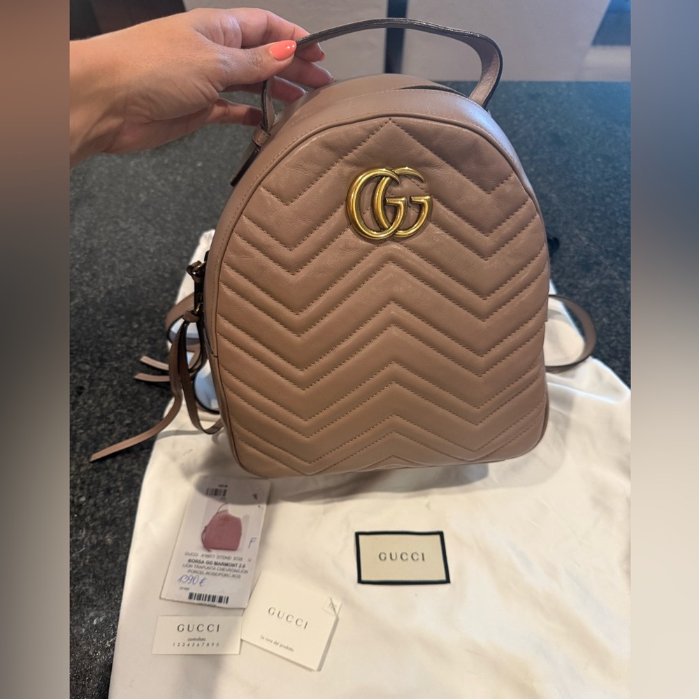 60% Off! Gucci Calfskin Matelasse GG Marmont Backpack Porcelain Rose